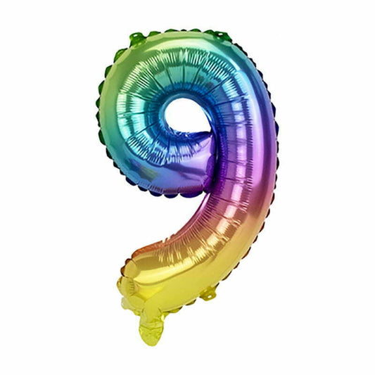 Rainbow Number 9 Foil Balloon 36cm