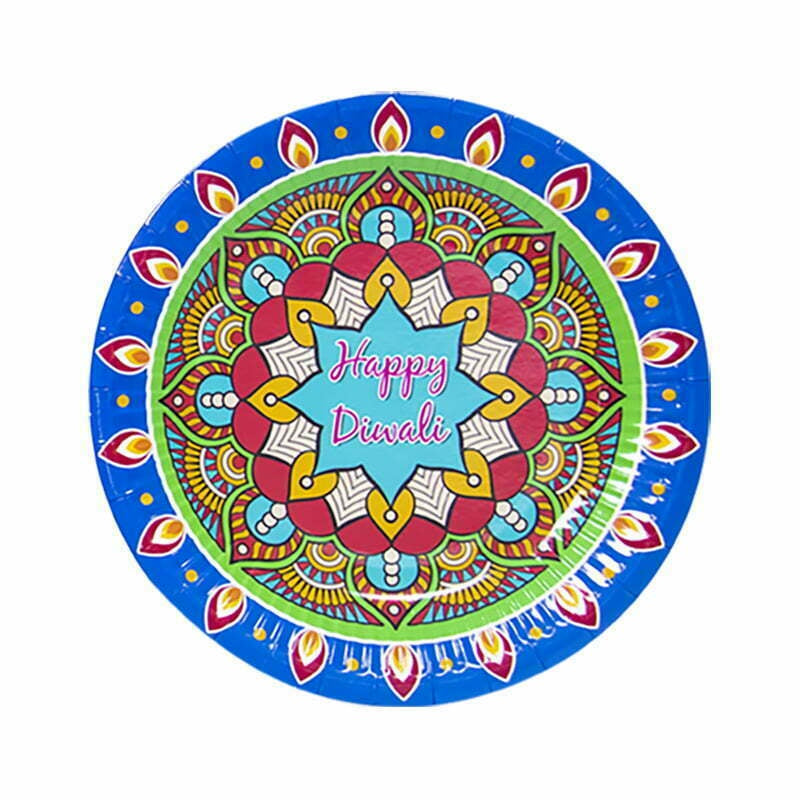 8PK 7" Diwali Paper Plates – Festive Disposable Party Plates for Diwali Celebrations