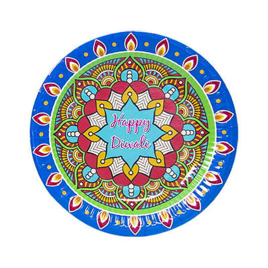 8PK 7" Diwali Paper Plates – Festive Disposable Party Plates for Diwali Celebrations