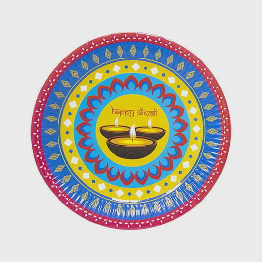 8PK 9" Diwali Paper Plates – Festive Disposable Party Plates for Diwali Celebrations