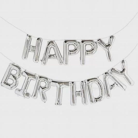 Happy Birthday Silver Foil Balloon Banner