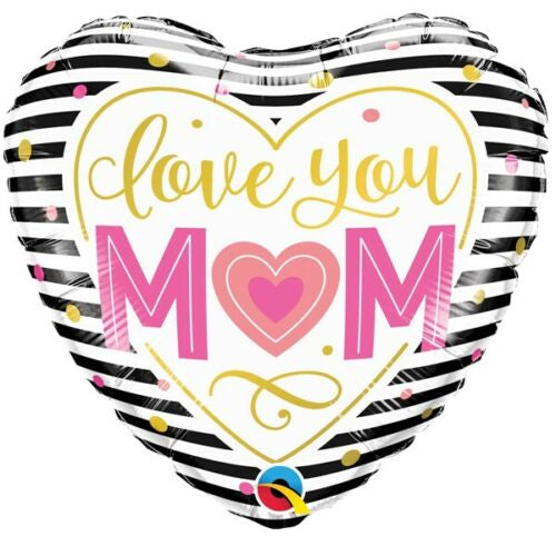 18" Heart Qx Foil Balloon Print Love You M(heart)m Stripes